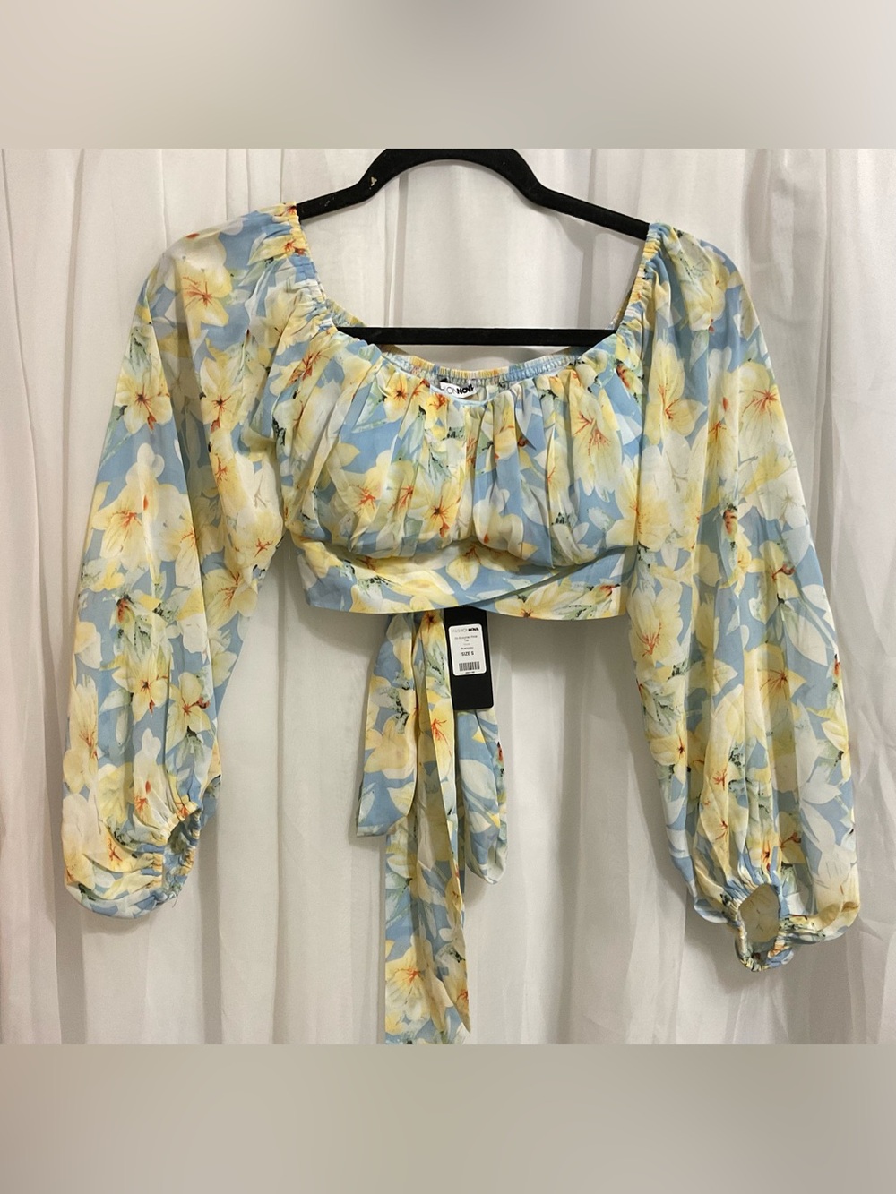 Floral Crop Top in Light Blue and Yellow